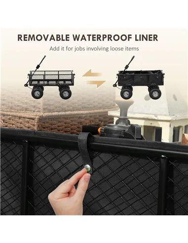 Outsunny 114L Steel Frame Garden Cart Trolley - Black