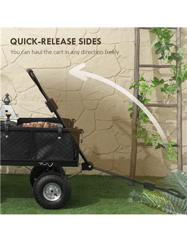 Outsunny 114L Steel Frame Garden Cart Trolley - Black