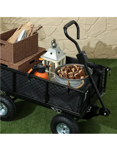 Outsunny 114L Steel Frame Garden Cart Trolley - Black