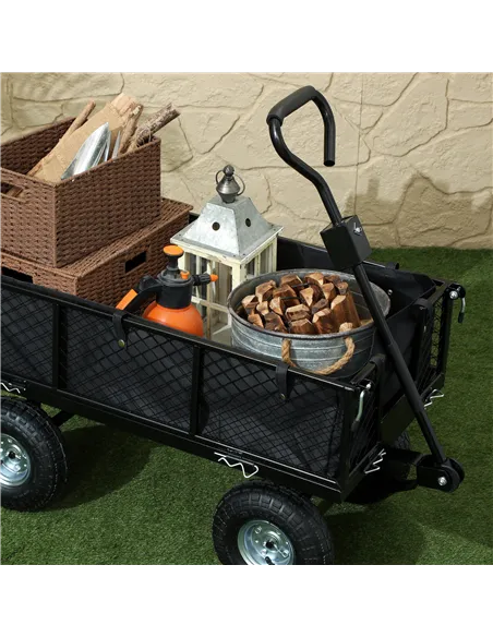 Outsunny 114L Steel Frame Garden Cart Trolley - Black