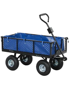 Outsunny 114L Steel Frame Garden Cart Trolley - Blue