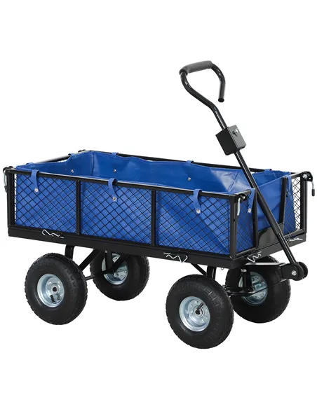 Outsunny 114L Steel Frame Garden Cart Trolley - Blue