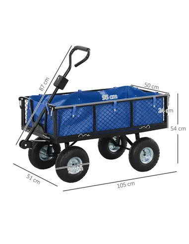 Outsunny 114L Steel Frame Garden Cart Trolley - Blue