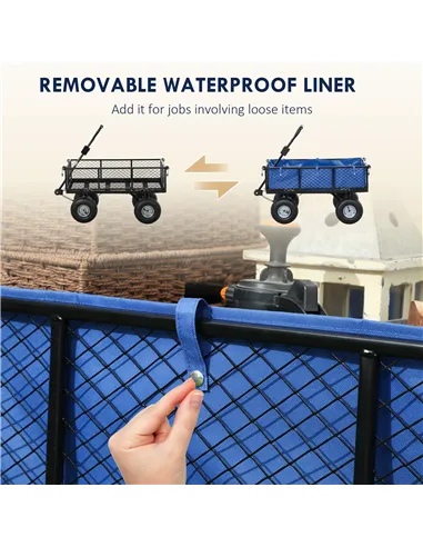 Outsunny 114L Steel Frame Garden Cart Trolley - Blue