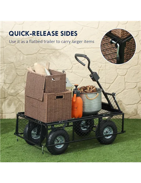 Outsunny 114L Steel Frame Garden Cart Trolley - Blue