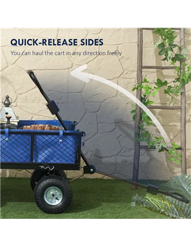 Outsunny 114L Steel Frame Garden Cart Trolley - Blue