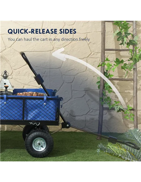 Outsunny 114L Steel Frame Garden Cart Trolley - Blue
