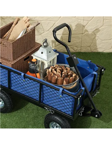 Outsunny 114L Steel Frame Garden Cart Trolley - Blue