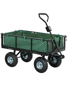 Outsunny 114L Steel Frame Garden Cart Trolley - Green
