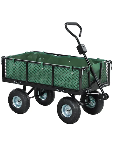 Outsunny 114L Steel Frame Garden Cart Trolley - Green