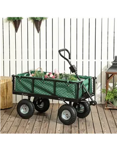 Outsunny 114L Steel Frame Garden Cart Trolley - Green 2