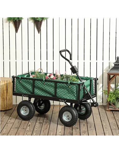 Outsunny 114L Steel Frame Garden Cart Trolley - Green