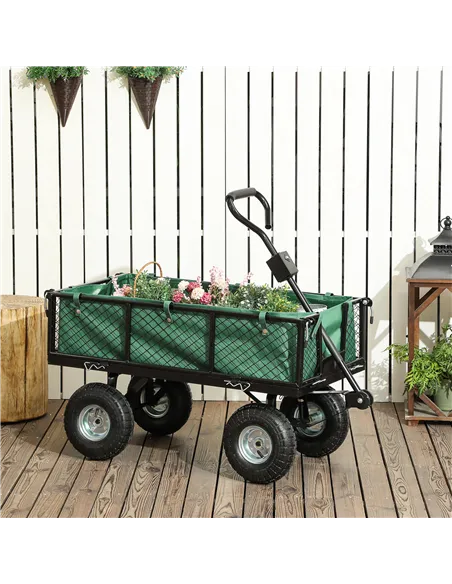Outsunny 114L Steel Frame Garden Cart Trolley - Green