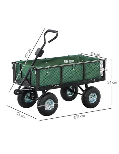 Outsunny 114L Steel Frame Garden Cart Trolley - Green