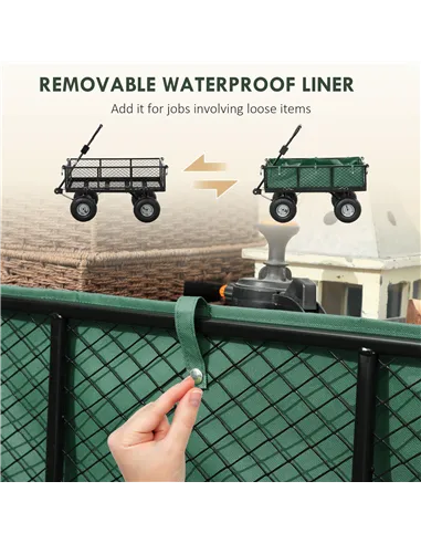 Outsunny 114L Steel Frame Garden Cart Trolley - Green