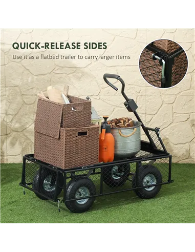 Outsunny 114L Steel Frame Garden Cart Trolley - Green