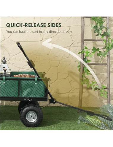 Outsunny 114L Steel Frame Garden Cart Trolley - Green