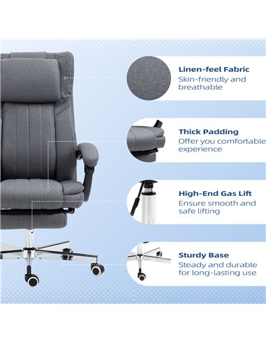 HOMCOM High Back Computer Desk Chair, Executive Office Chair with Adjustable Headrest, Footrest, Reclining Back, Dark Grey