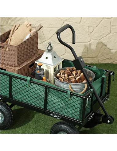 Outsunny 114L Steel Frame Garden Cart Trolley - Green