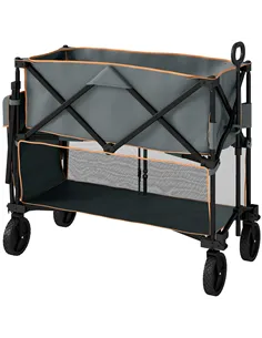 Outsunny Double Decker Folding Festival Trolley on Wheels, 200KG & 350L Capacity Collapsible Wagon Festival Trolley Cart with 13