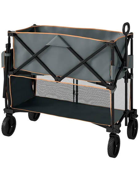 Outsunny Double Decker Folding Festival Trolley on Wheels, 200KG & 350L Capacity Collapsible Wagon Festival Trolley Cart with 13