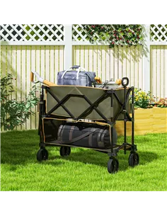 Outsunny Double Decker Folding Festival Trolley on Wheels, 200KG & 350L Capacity Collapsible Wagon Festival Trolley Cart with 13 2