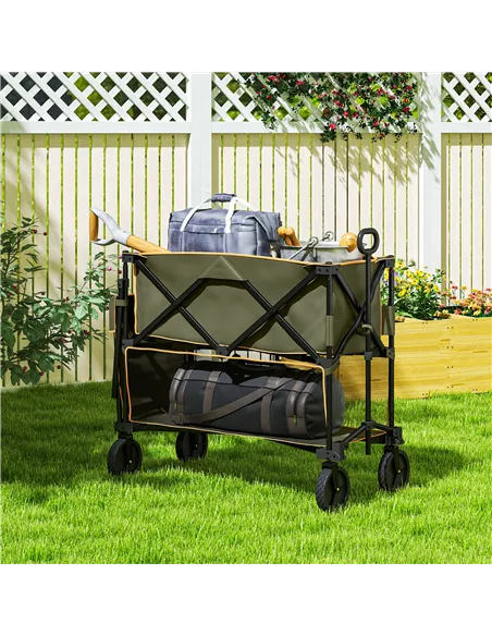 Outsunny Double Decker Folding Festival Trolley on Wheels, 200KG & 350L Capacity Collapsible Wagon Festival Trolley Cart with 13