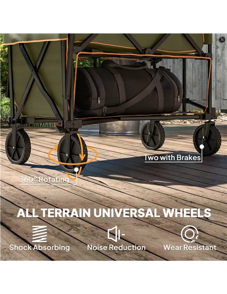 Outsunny Double Decker Folding Festival Trolley on Wheels, 200KG & 350L Capacity Collapsible Wagon Festival Trolley Cart with 13