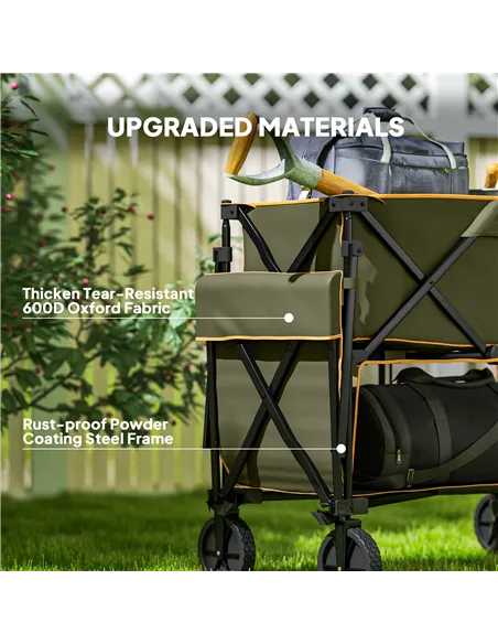 Outsunny Double Decker Folding Festival Trolley on Wheels, 200KG & 350L Capacity Collapsible Wagon Festival Trolley Cart with 13