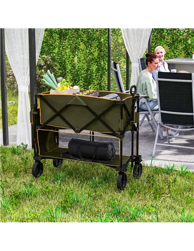 Outsunny Double Decker Folding Festival Trolley on Wheels, 200KG & 350L Capacity Collapsible Wagon Festival Trolley Cart with 13