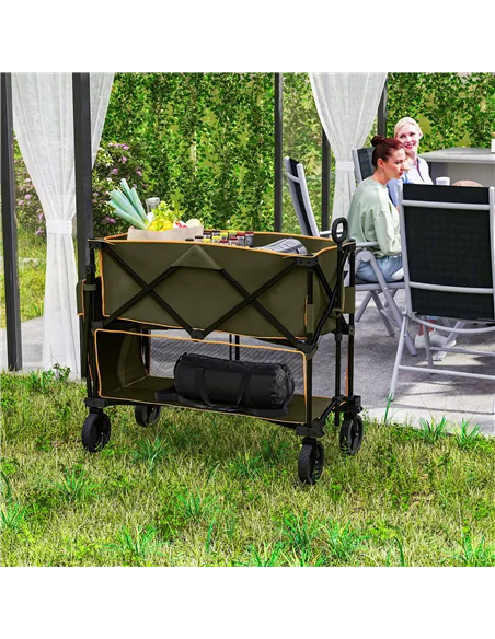 Outsunny Double Decker Folding Festival Trolley on Wheels, 200KG & 350L Capacity Collapsible Wagon Festival Trolley Cart with 13