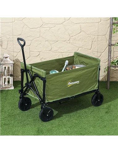 Outsunny 120L Festival Trolley on Wheels, Folding & Compact Camping Trolley Cart with Adjustable Handle for Garden, Beach, Fishi