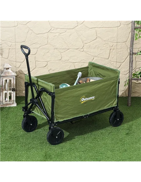 Outsunny 120L Festival Trolley on Wheels, Folding & Compact Camping Trolley Cart with Adjustable Handle for Garden, Beach, Fishi