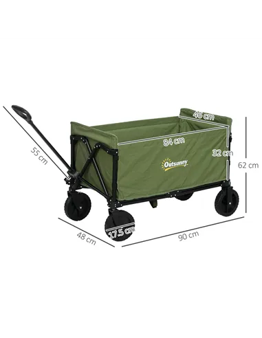 Outsunny 120L Festival Trolley on Wheels, Folding & Compact Camping Trolley Cart with Adjustable Handle for Garden, Beach, Fishi