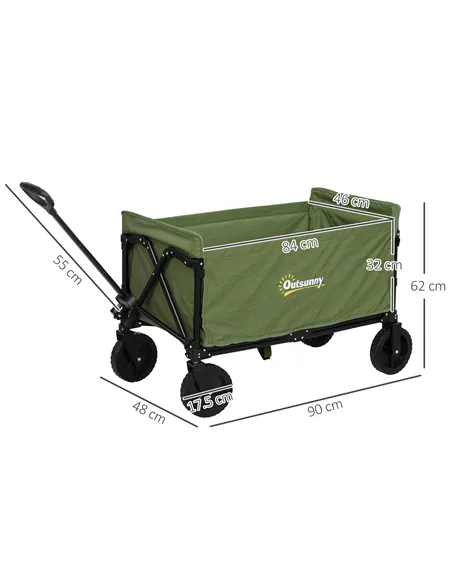 Outsunny 120L Festival Trolley on Wheels, Folding & Compact Camping Trolley Cart with Adjustable Handle for Garden, Beach, Fishi