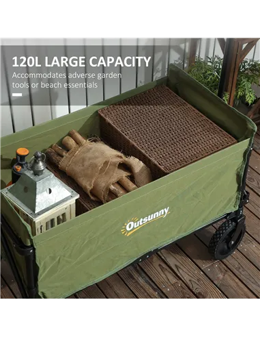 Outsunny 120L Festival Trolley on Wheels, Folding & Compact Camping Trolley Cart with Adjustable Handle for Garden, Beach, Fishi