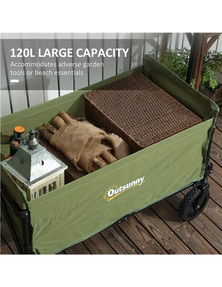 Outsunny 120L Festival Trolley on Wheels, Folding & Compact Camping Trolley Cart with Adjustable Handle for Garden, Beach, Fishi