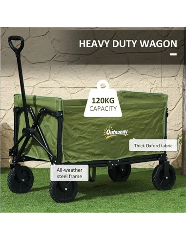 Outsunny 120L Festival Trolley on Wheels, Folding & Compact Camping Trolley Cart with Adjustable Handle for Garden, Beach, Fishi