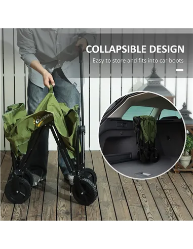 Outsunny 120L Festival Trolley on Wheels, Folding & Compact Camping Trolley Cart with Adjustable Handle for Garden, Beach, Fishi