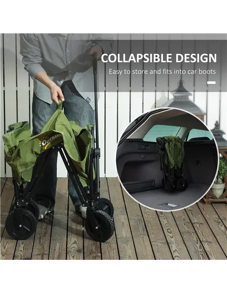 Outsunny 120L Festival Trolley on Wheels, Folding & Compact Camping Trolley Cart with Adjustable Handle for Garden, Beach, Fishi