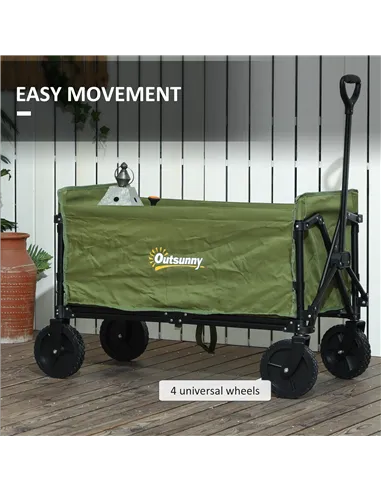 Outsunny 120L Festival Trolley on Wheels, Folding & Compact Camping Trolley Cart with Adjustable Handle for Garden, Beach, Fishi