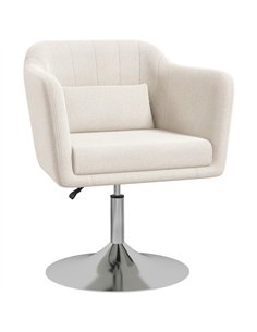 HOMCOM Modern Accent Chair with Swivel Base, Height Adjustable Arm Chair with Pillow for Living Room, Bedroom, Cream White
