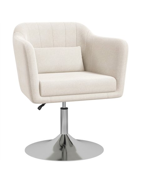 HOMCOM Modern Accent Chair with Swivel Base, Height Adjustable Arm Chair with Pillow for Living Room, Bedroom, Cream White