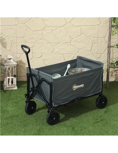 Outsunny 120L Festival Trolley on Wheels, Folding & Compact Camping Trolley Cart with Adjustable Handle for Garden, Beach, Fishi