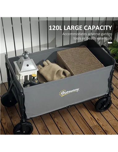 Outsunny 120L Festival Trolley on Wheels, Folding & Compact Camping Trolley Cart with Adjustable Handle for Garden, Beach, Fishi