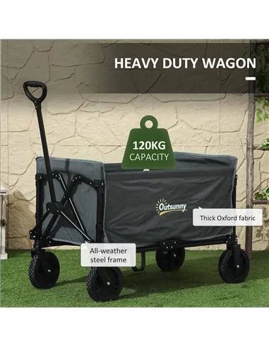 Outsunny 120L Festival Trolley on Wheels, Folding & Compact Camping Trolley Cart with Adjustable Handle for Garden, Beach, Fishi