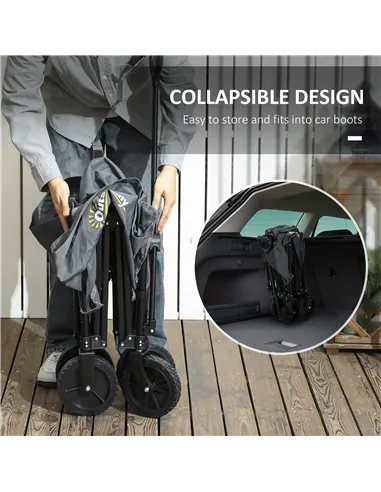 Outsunny 120L Festival Trolley on Wheels, Folding & Compact Camping Trolley Cart with Adjustable Handle for Garden, Beach, Fishi