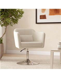 HOMCOM Modern Accent Chair with Swivel Base, Height Adjustable Arm Chair with Pillow for Living Room, Bedroom, Cream White 2