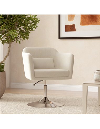 HOMCOM Modern Accent Chair with Swivel Base, Height Adjustable Arm Chair with Pillow for Living Room, Bedroom, Cream White