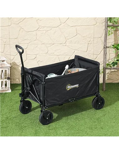 Outsunny 120L Festival Trolley on Wheels, Folding & Compact Camping Trolley Cart with Adjustable Handle for Garden, Beach, Fishi